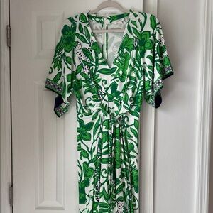 Lilly Pulitzer White Maxi Dress with Bright Green Floral Print